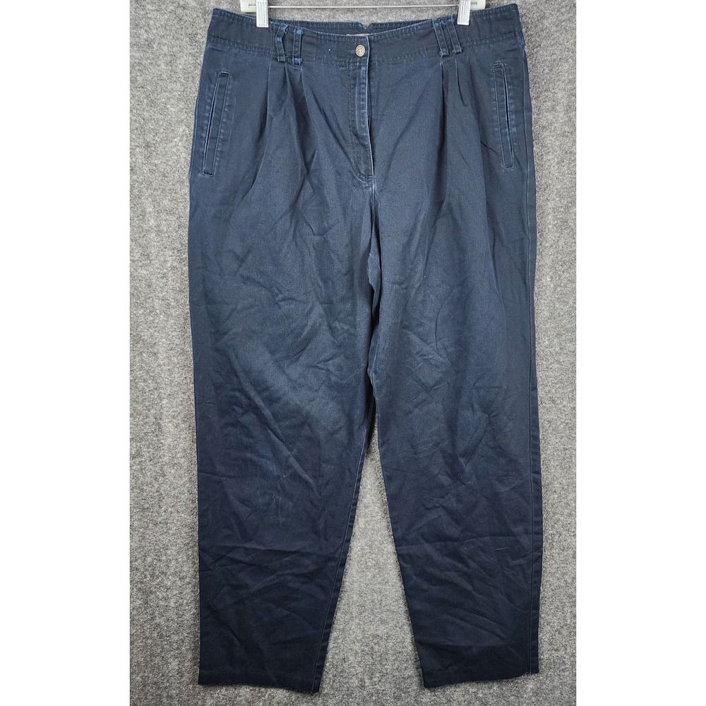Liz Claiborne Kylie Trousers Women 16R Navy Blue Pleated High Rise Cotton